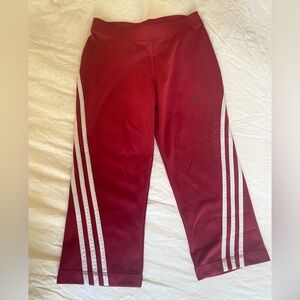 Adidas Climalite Burgundy Capri Pants with White Stripes SzXS Y2K Streetwear